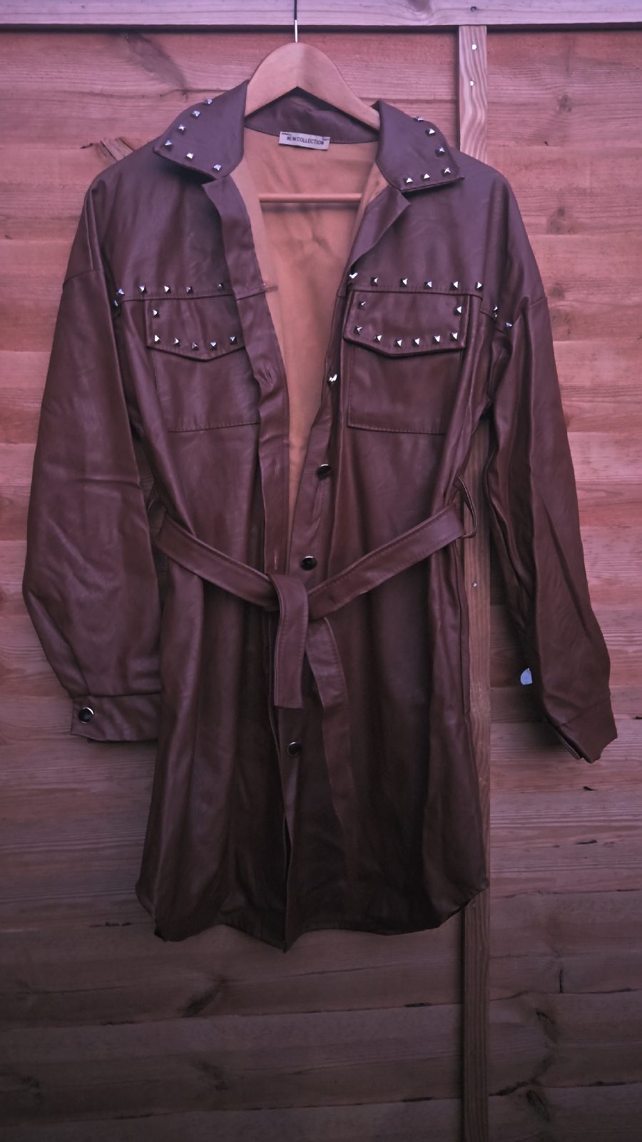 Italian Brown Faux Leather Studded Shirt Dress / Tunic – Belted