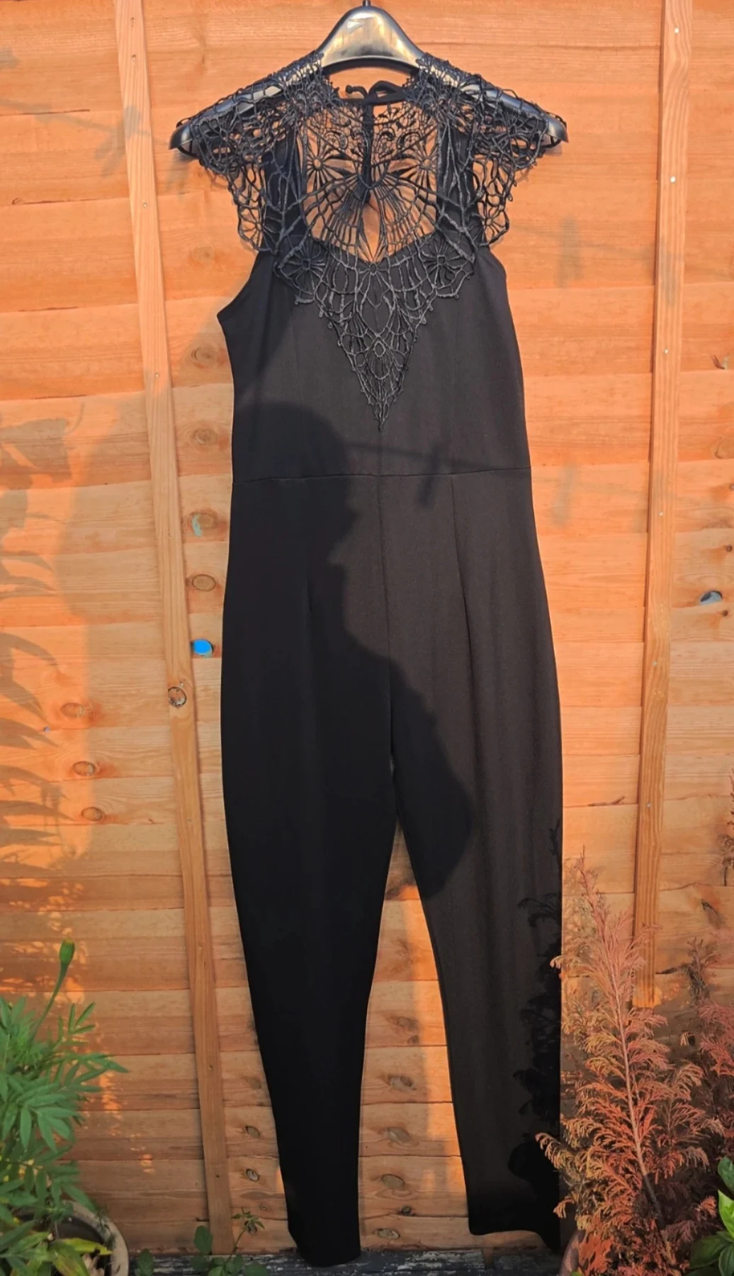 Boohoo Black Lace Back Jumpsuit – Size UK 12