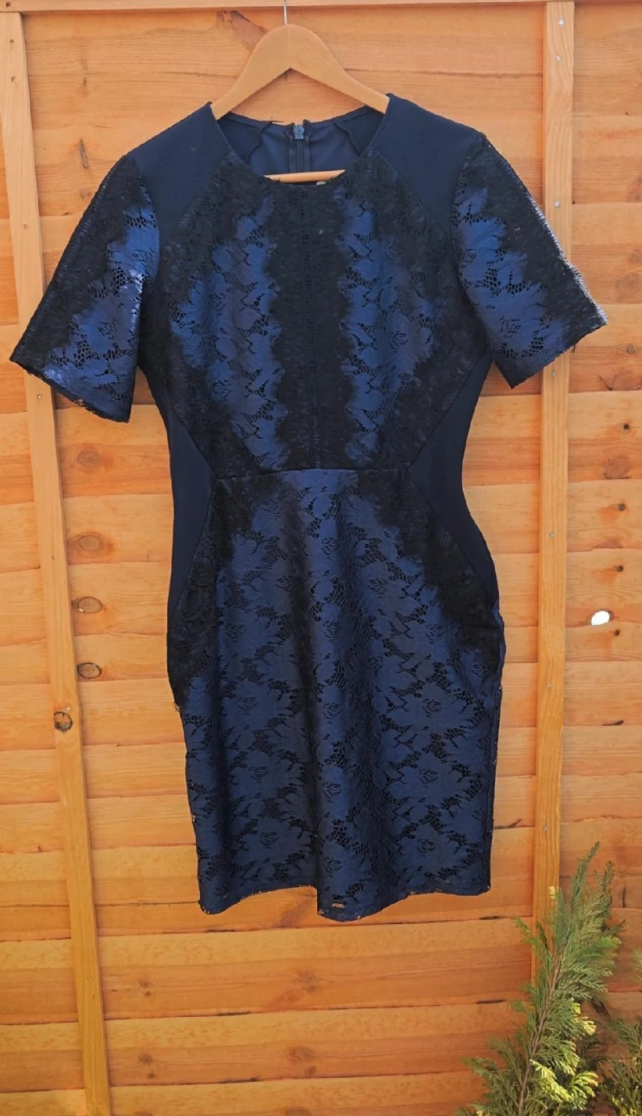 Oasis Navy Blue Lace Panel Bodycon Dress – Size M (UK 12)
