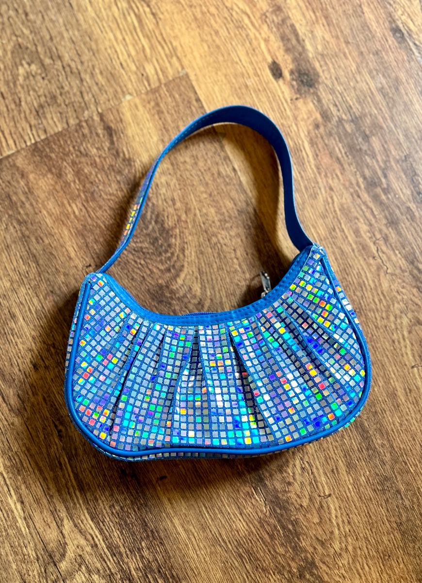 H&M Blue Holographic Y2K Sequin Shoulder Bag | Ibiza Festival Party 90s 00s Disco Rave