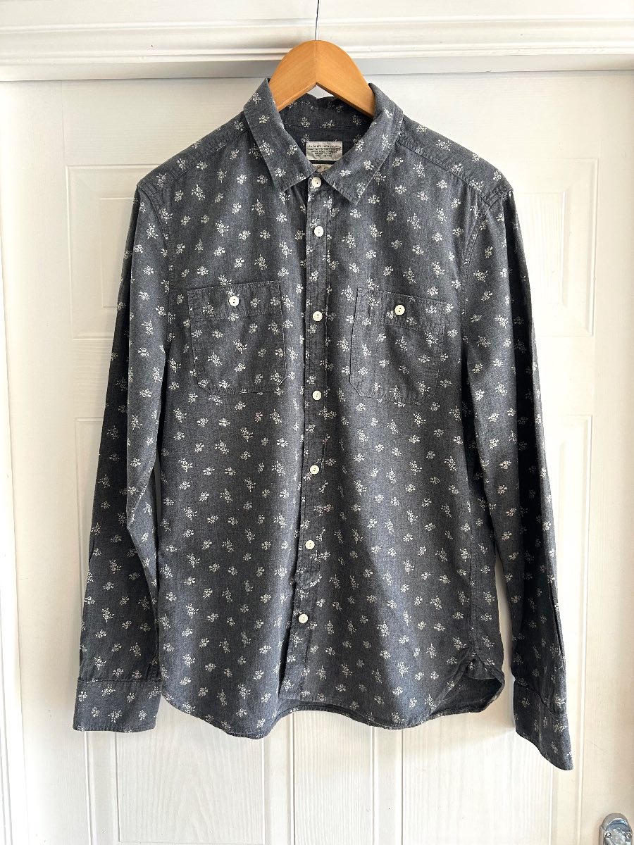 AllSaints Spitalfields Men’s Grey Floral Chambray Shirt Medium M 100% Cotton Smart Casual