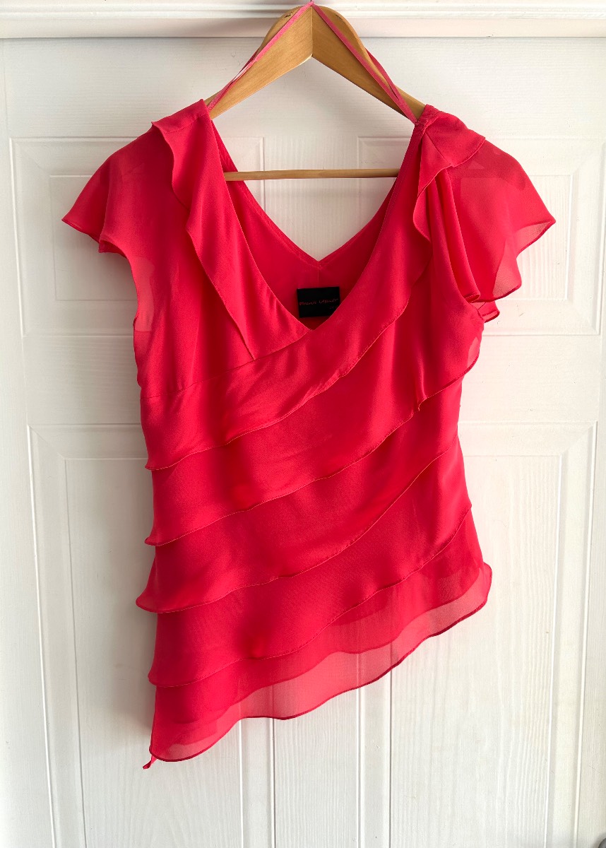 Y2K Frank Usher Hot Pink Chiffon Ruffle Fairy Top UK 10 00s Vintage Style Coquette Party