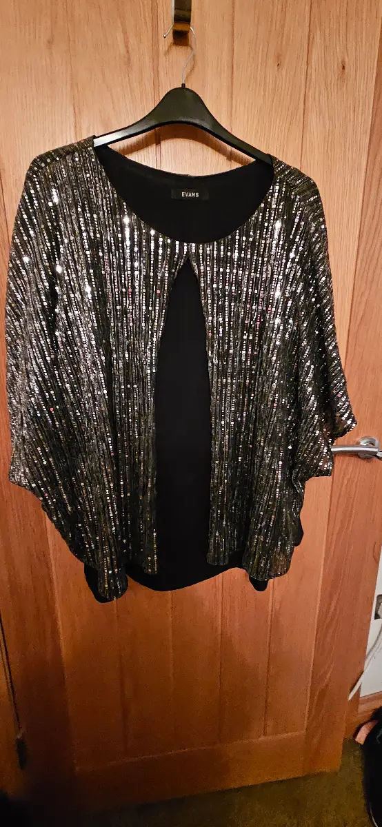 Beautiful EVANS Sparkly Top with Split Front Butterfly Sleeves. Size 20 VGC