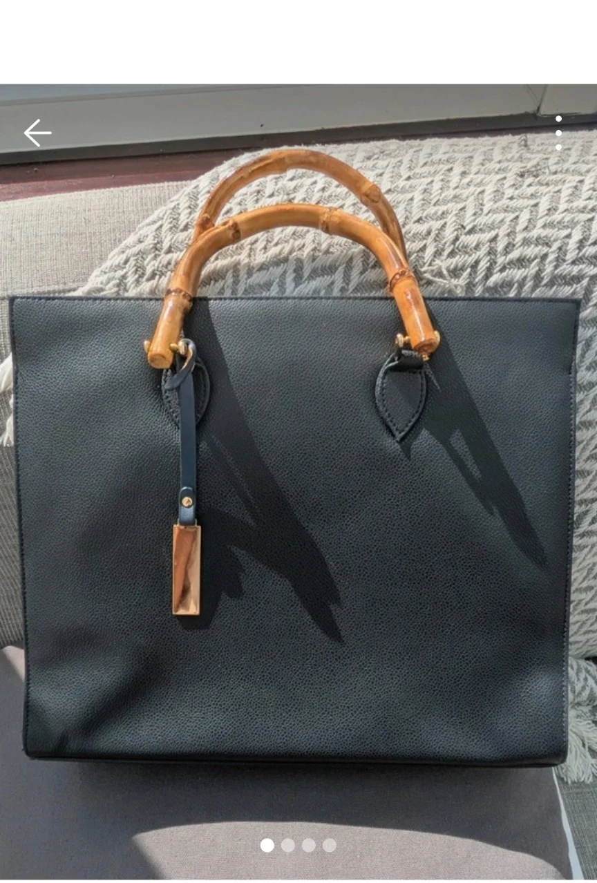 Ladies Navy handbag with bamboo handles