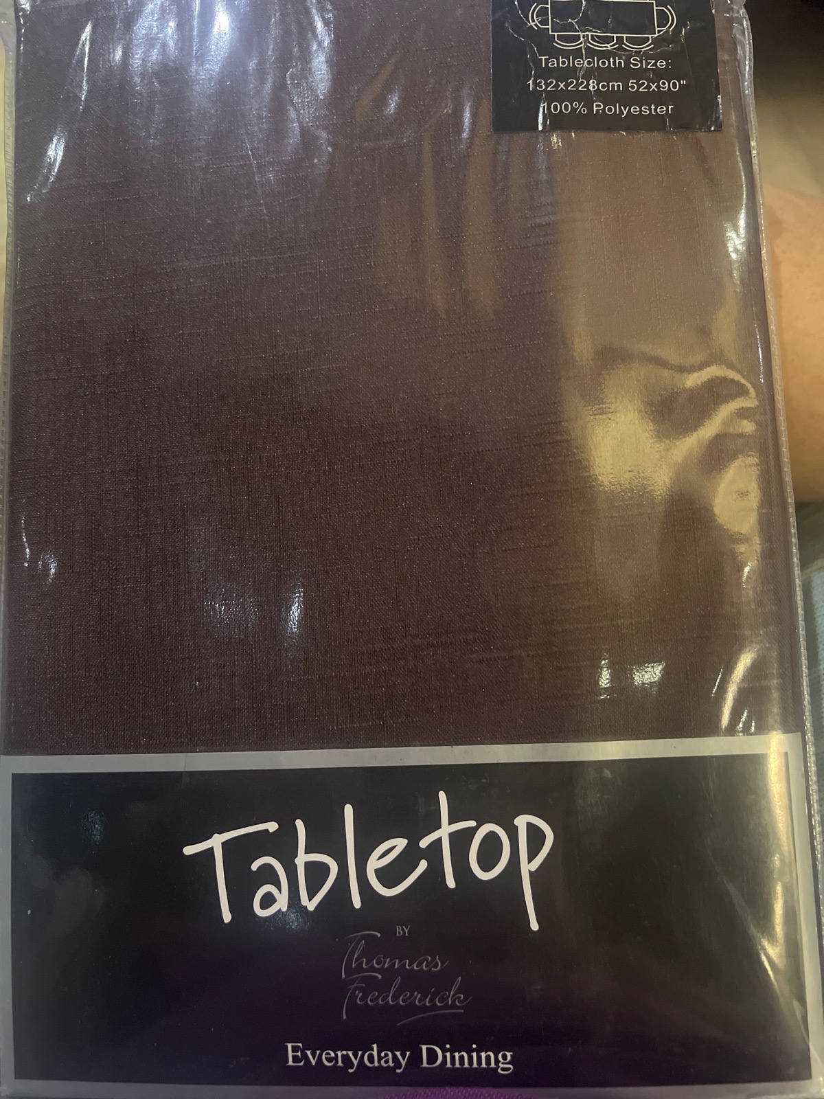 Brown tablecloth 52” x 90” poly Thomas Frederick