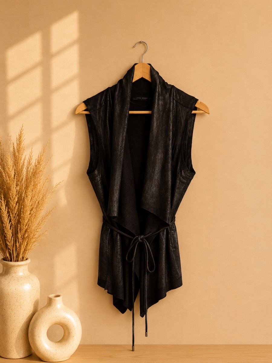 Zara faux leather sleeveless vest waistcoat with belt