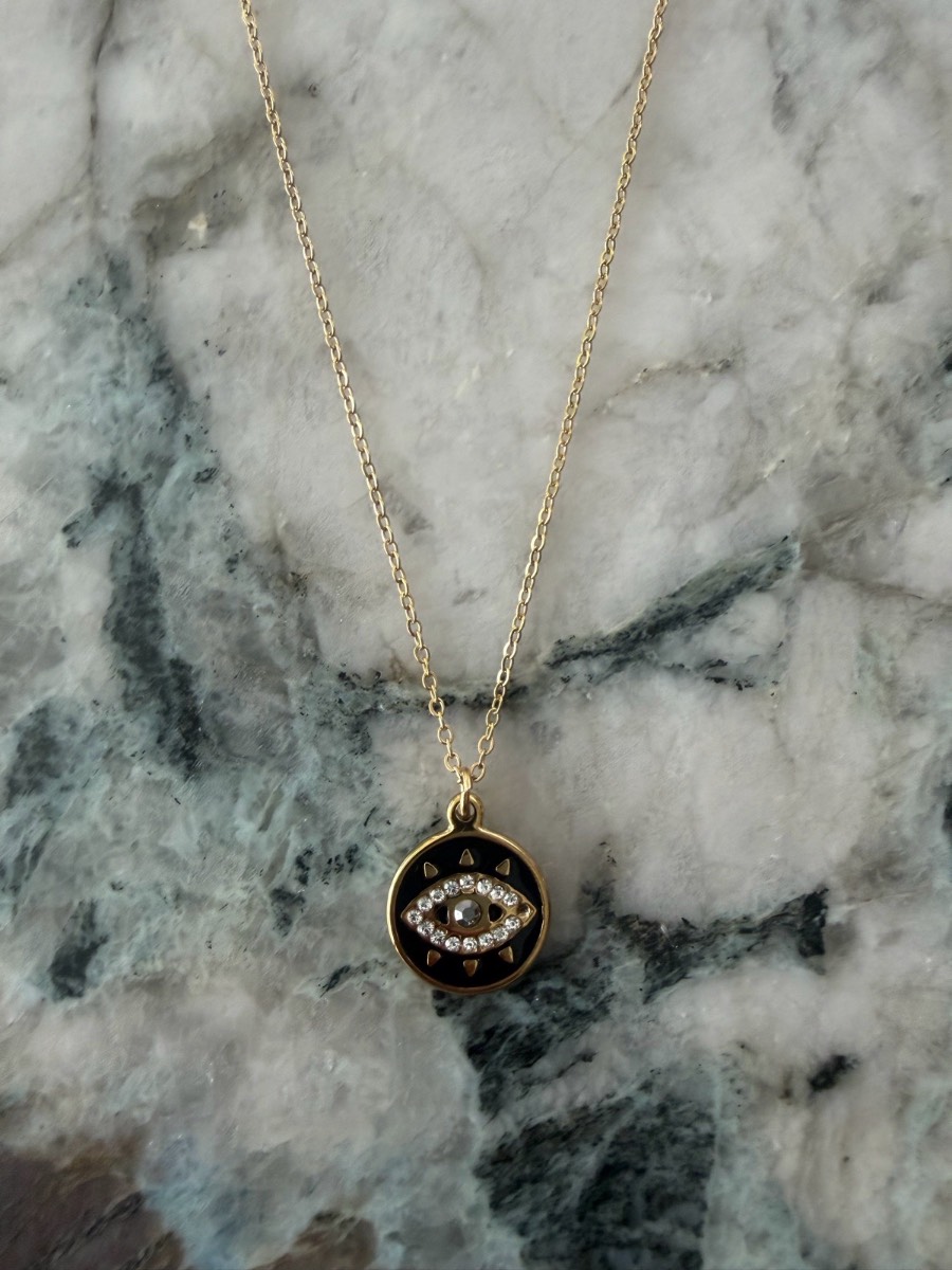 18k gold plated evil eye necklace