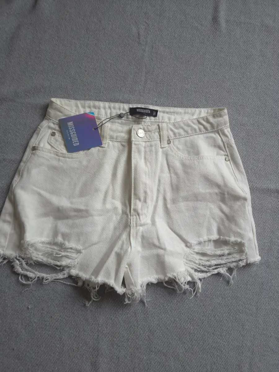 Missguided White Ripped Denim Shorts | Size UK 12 | BNWT