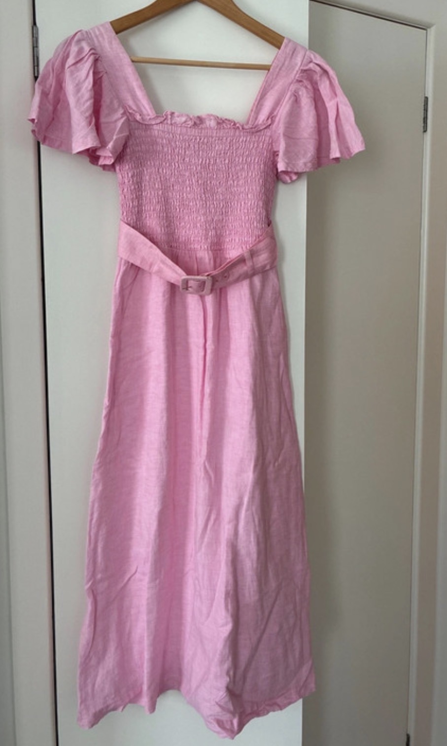 & Other Stories Bubble Pink Linen Midi Dress