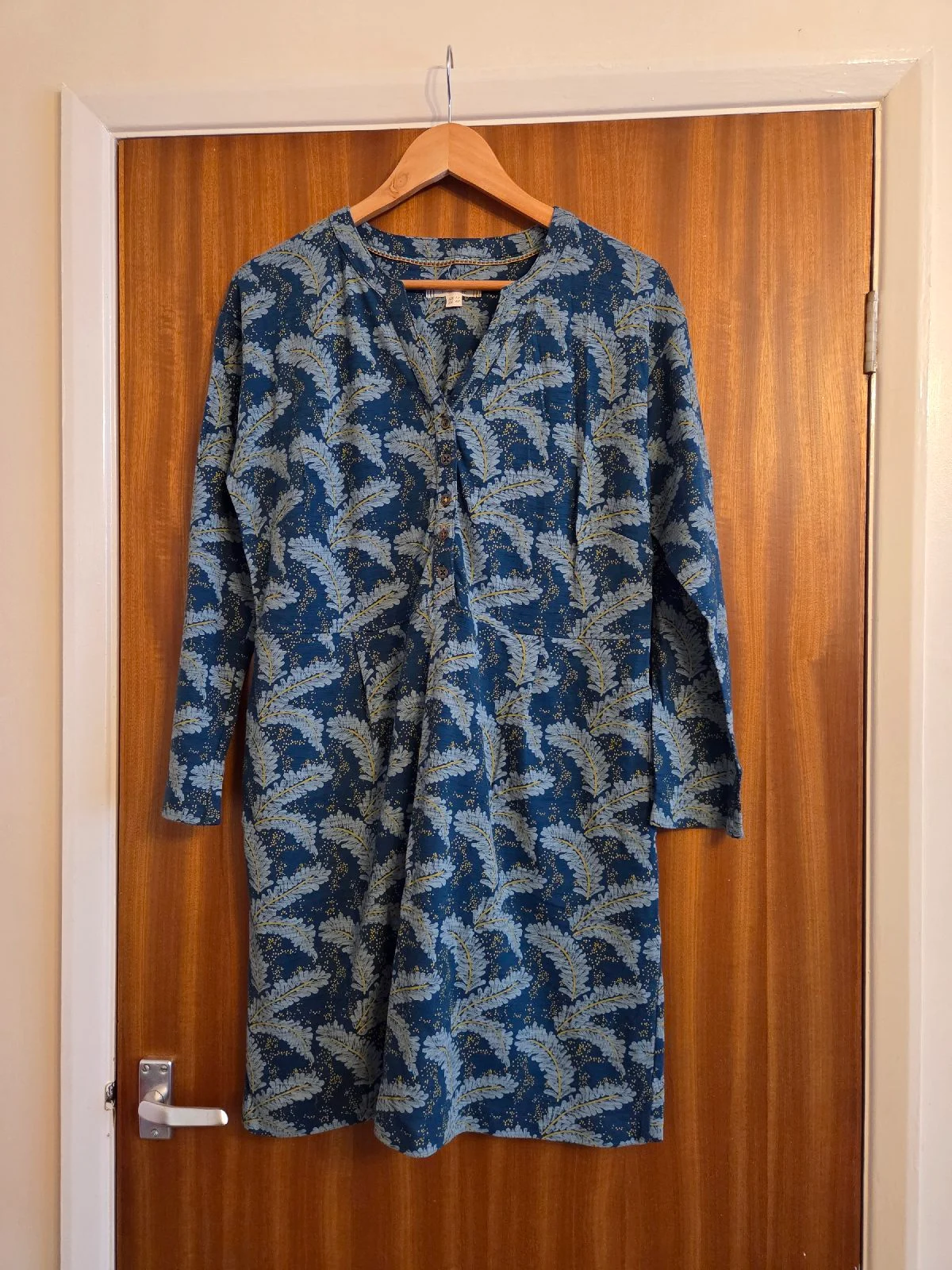 White Stuff Tammy Blue Fern Cotton Jersey Dress Size 12