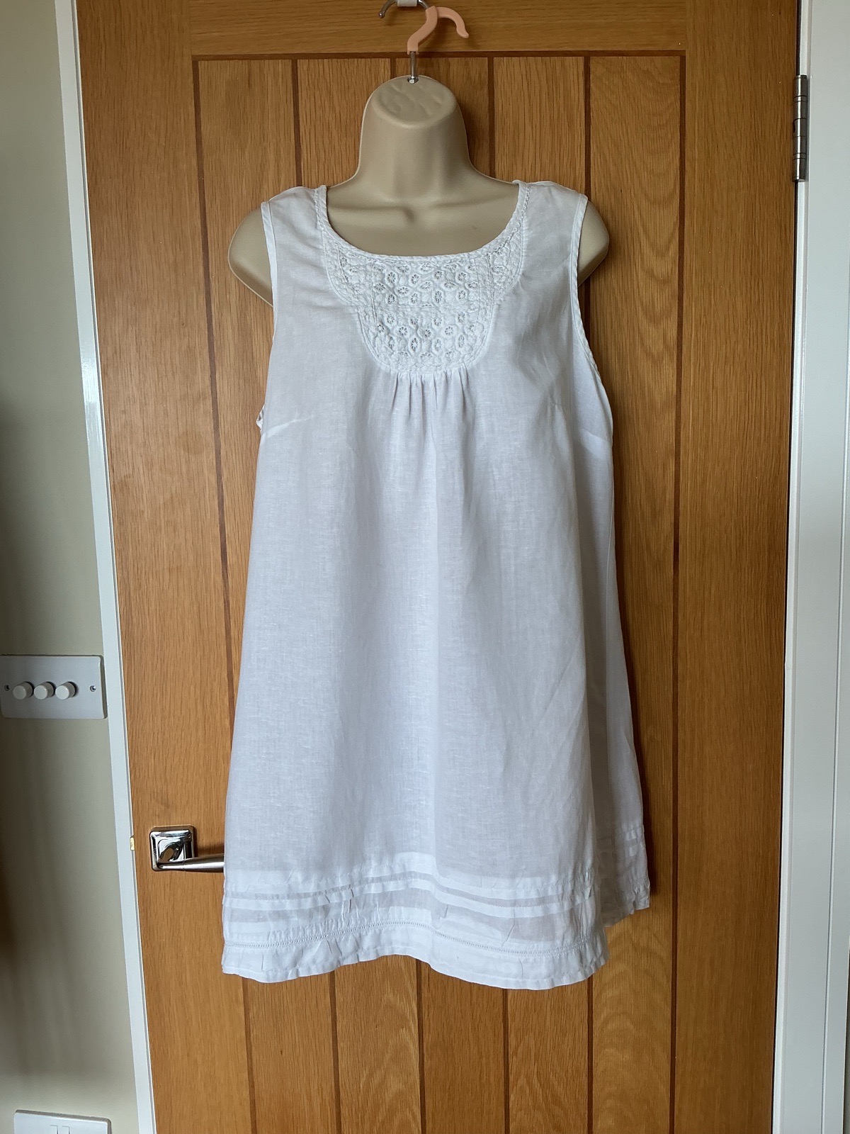 Perfect White Sleeveless Dress Linen Cotton Mix Size 14
