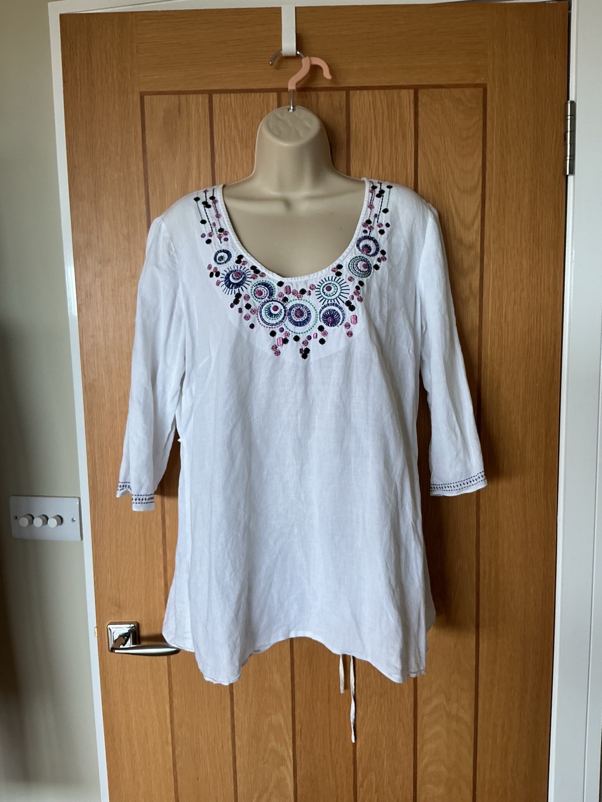 Perfect White Linen 3/4 Sleeve Top From Per Una Size 14
