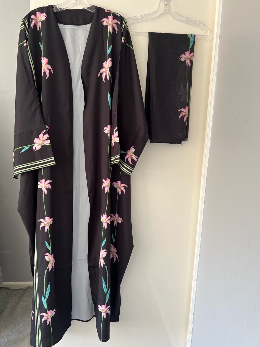 Black Abaya, 2 Peace, New, Floral, One Size
