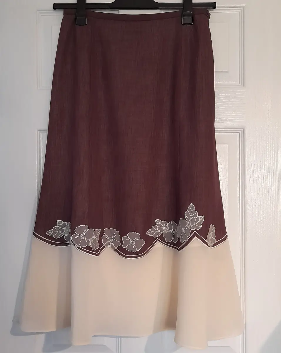 Jacques Vert Pretty Brown and Cream Midi Skirt, Fully Lined, New, Size UK 12, length 32"
