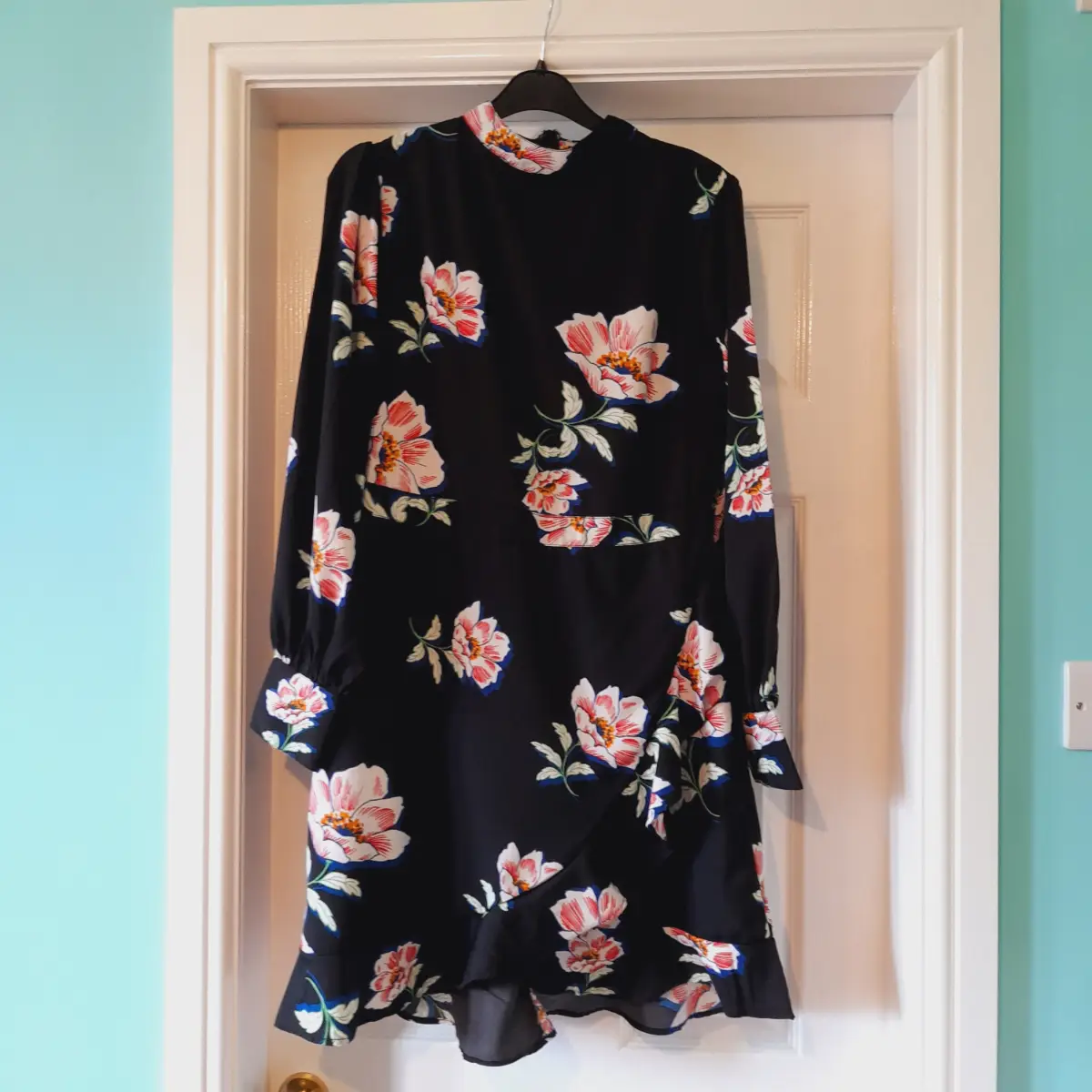 Boohoo Pretty Black Floral Print Mock-wrap Summer Dress, Long-sleeves, New, Size UK 12