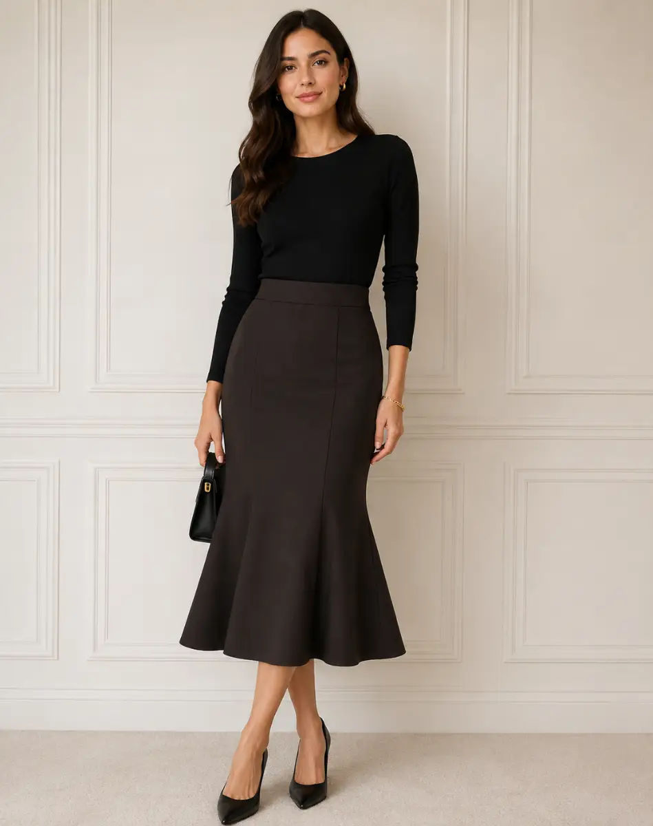 Olsen Midi Skirt Chocolate Brown Fit and Flare Fully Lined Size UK 8 NEW
