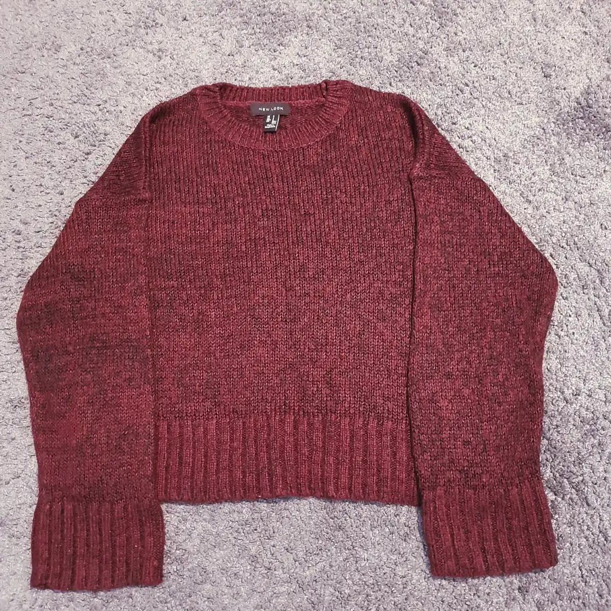 New Look cute warm burgundy jumper, long-sleeves, round neck, Size UK 8, length 19"