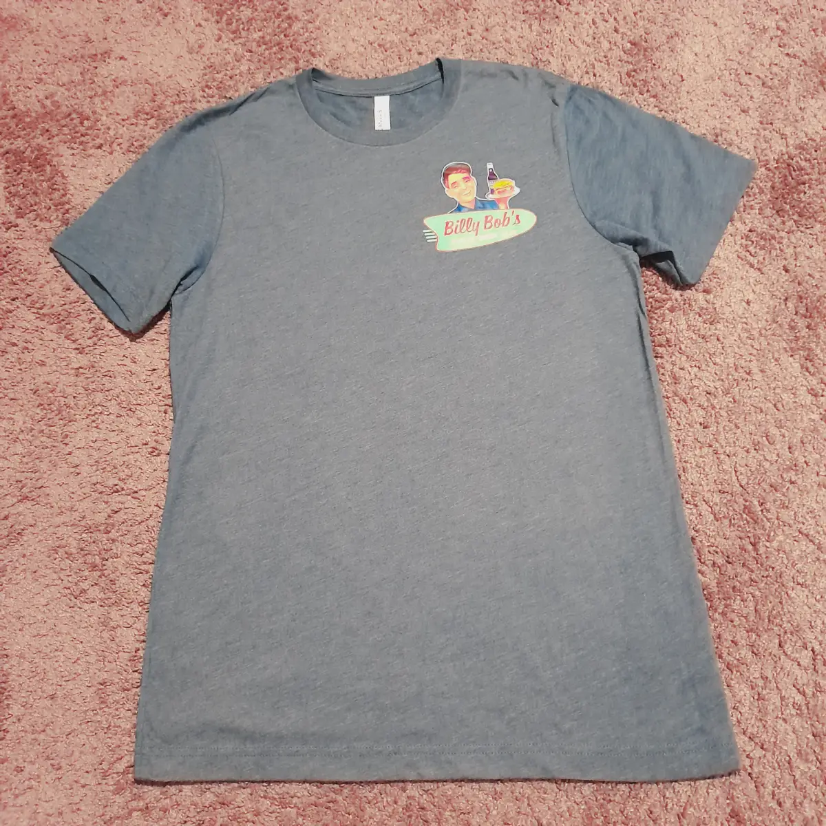 Canvas cute little petrol blue Billy Bob's Diner top, short-sleeves, new without tags, Size UK M