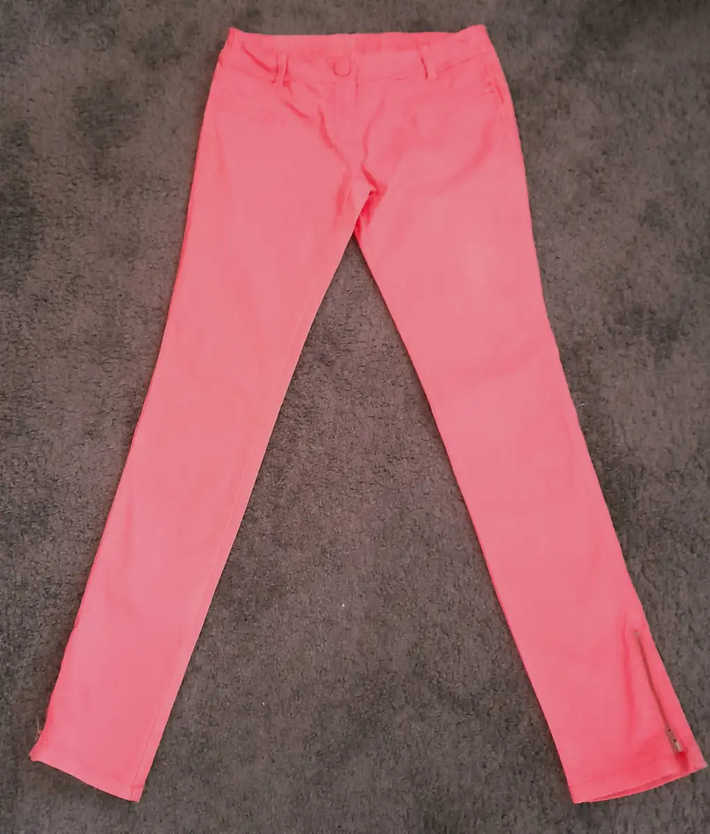 Next lovely coral brushed cotton jeans, ankle zip detail, Size Age 13 years, 158cm VGC