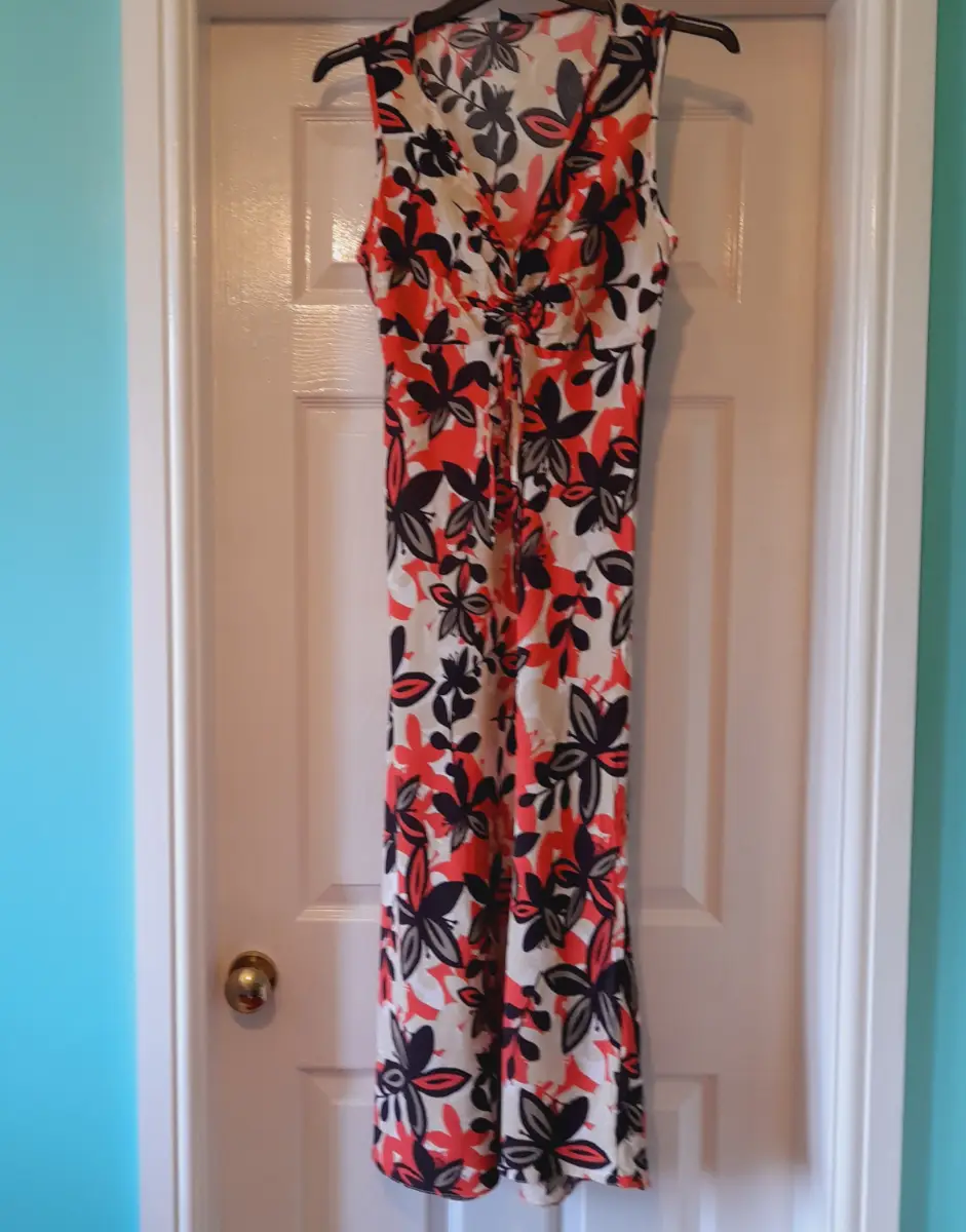 Freemans Today's Woman Brown & Coral Midi Summer Dress, Sleeveless, V-neck, Size UK 10