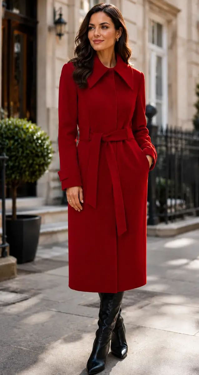 Karen Millen Coat Cherry Red Wool Smart Long-sleeves Fully Lined Size UK 12 NEW