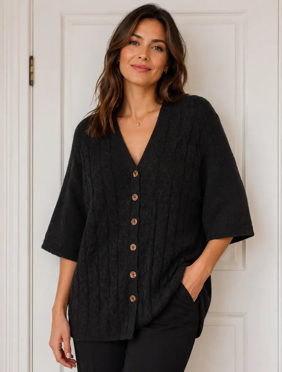 Spirit of the Andes Cardigan Charcoal Grey Baby Alpaca Wool Short-sleeves Size Medium VGC