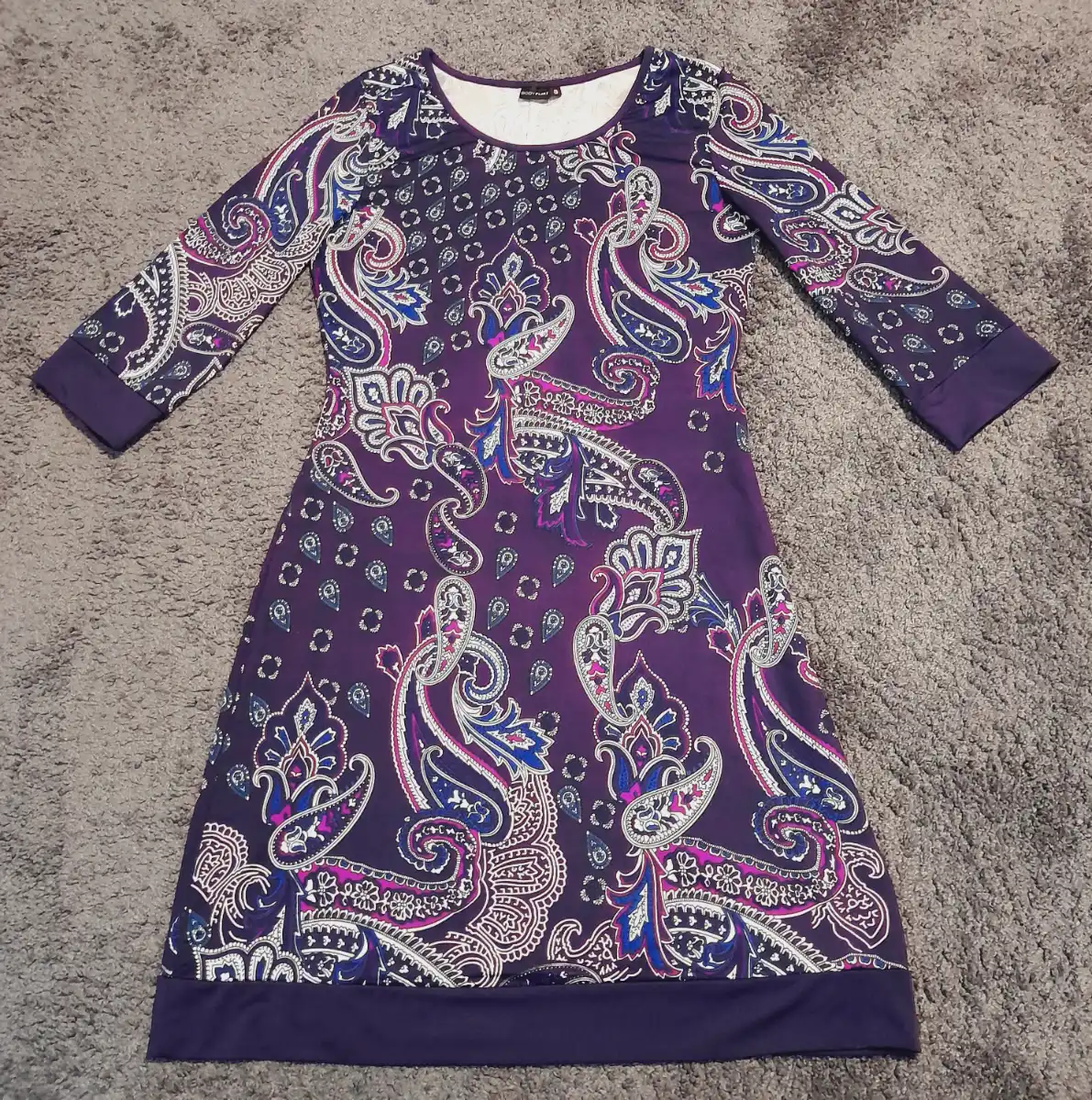 Bonprix Bodyflirt Purple Paisley Print Summer Dress, 3-quarter Sleeves, Size UK S VGC