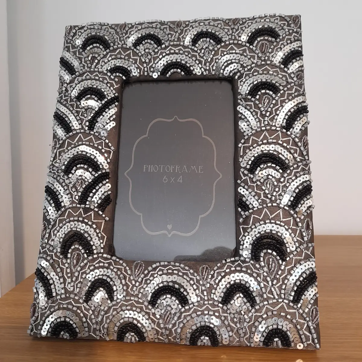 Art Deco Style Padded Fabric Bead Sequin Picture/Photo Frame, Photo Holder, New