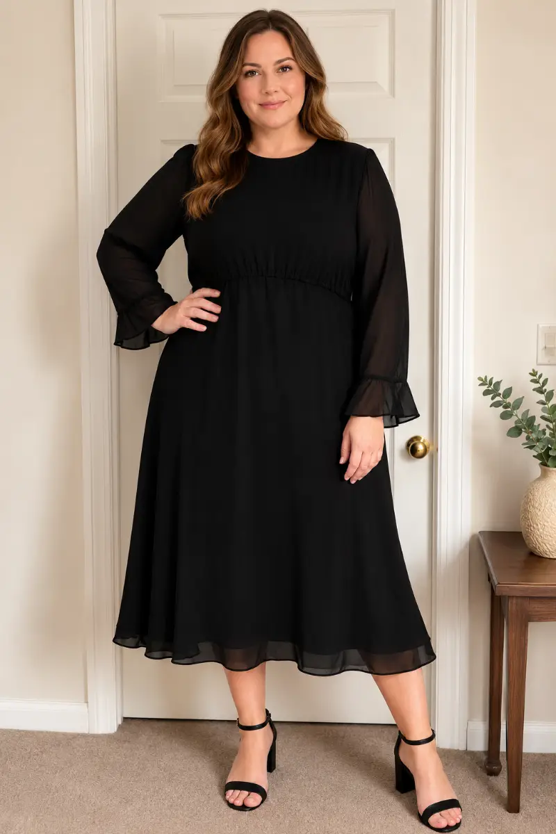 M&S Midi Maxi Dress Black Striped Silver Sparkle Long-sleeves Size UK 18 NEW
