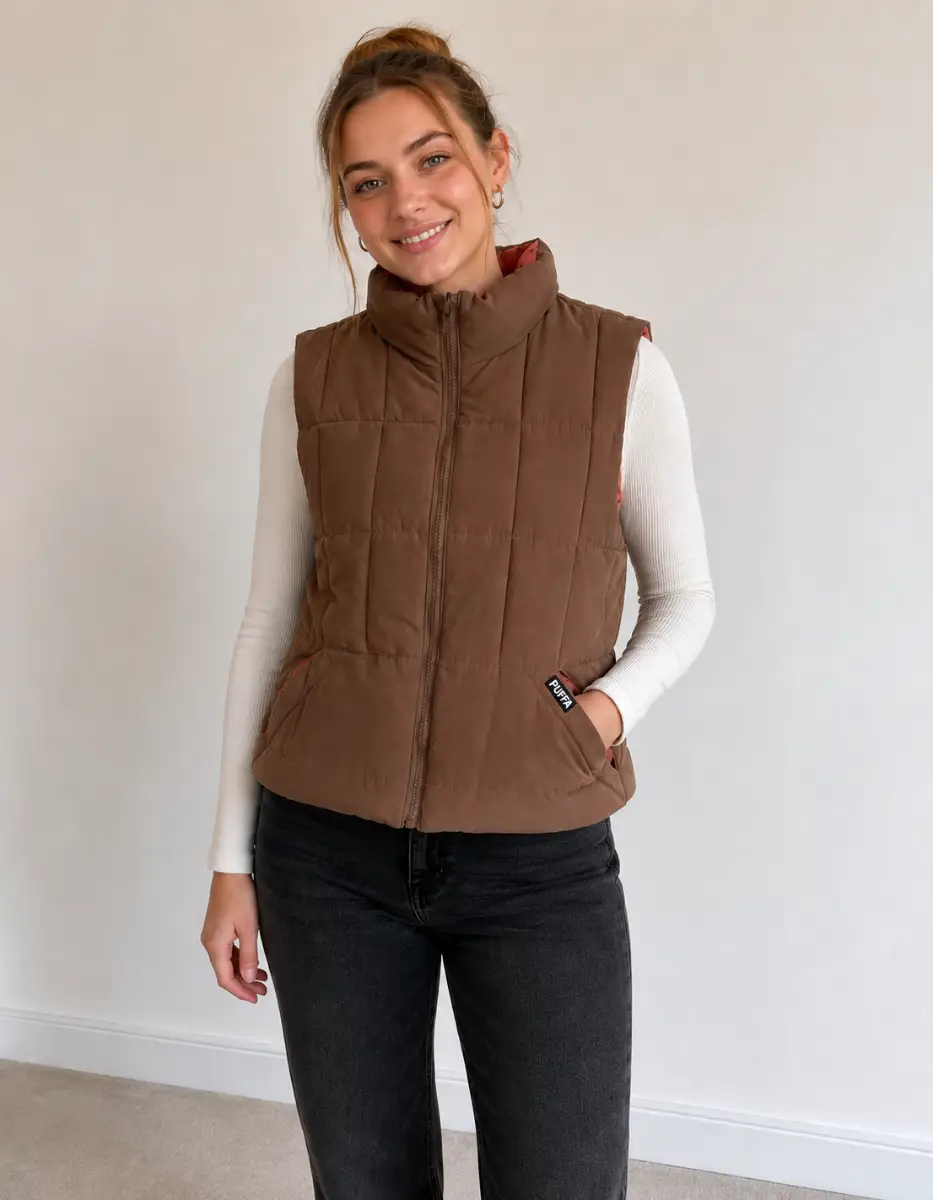 Puffa Gilet Brown And Pink Padded Reversible Size UK Small NEW