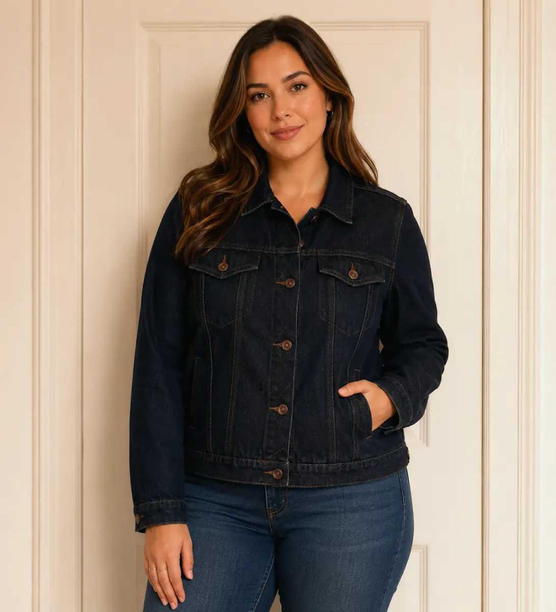 Roman Denim Jacket Dark Blue Long-sleeves Stud Button Fastening Size UK 10 VGC