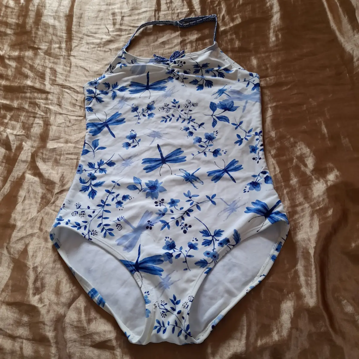 Next pretty white and blue halter-neck swimsuit, fully lined, Size UK 13-14 years VGC
