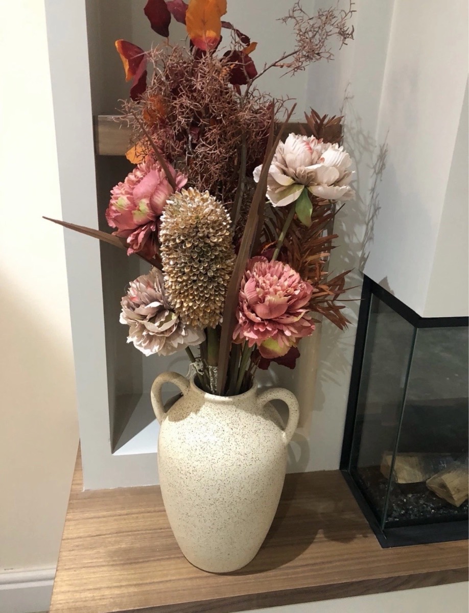 Moss & Sweet Pea Artificial Mixed Arrangement Flowers in Ceramic Pot