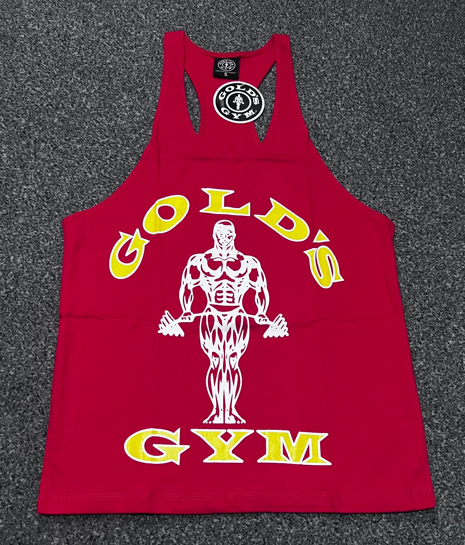 90’s Vintage Men’s Gold’s Gym Stringer Tank Top Vest (Red)