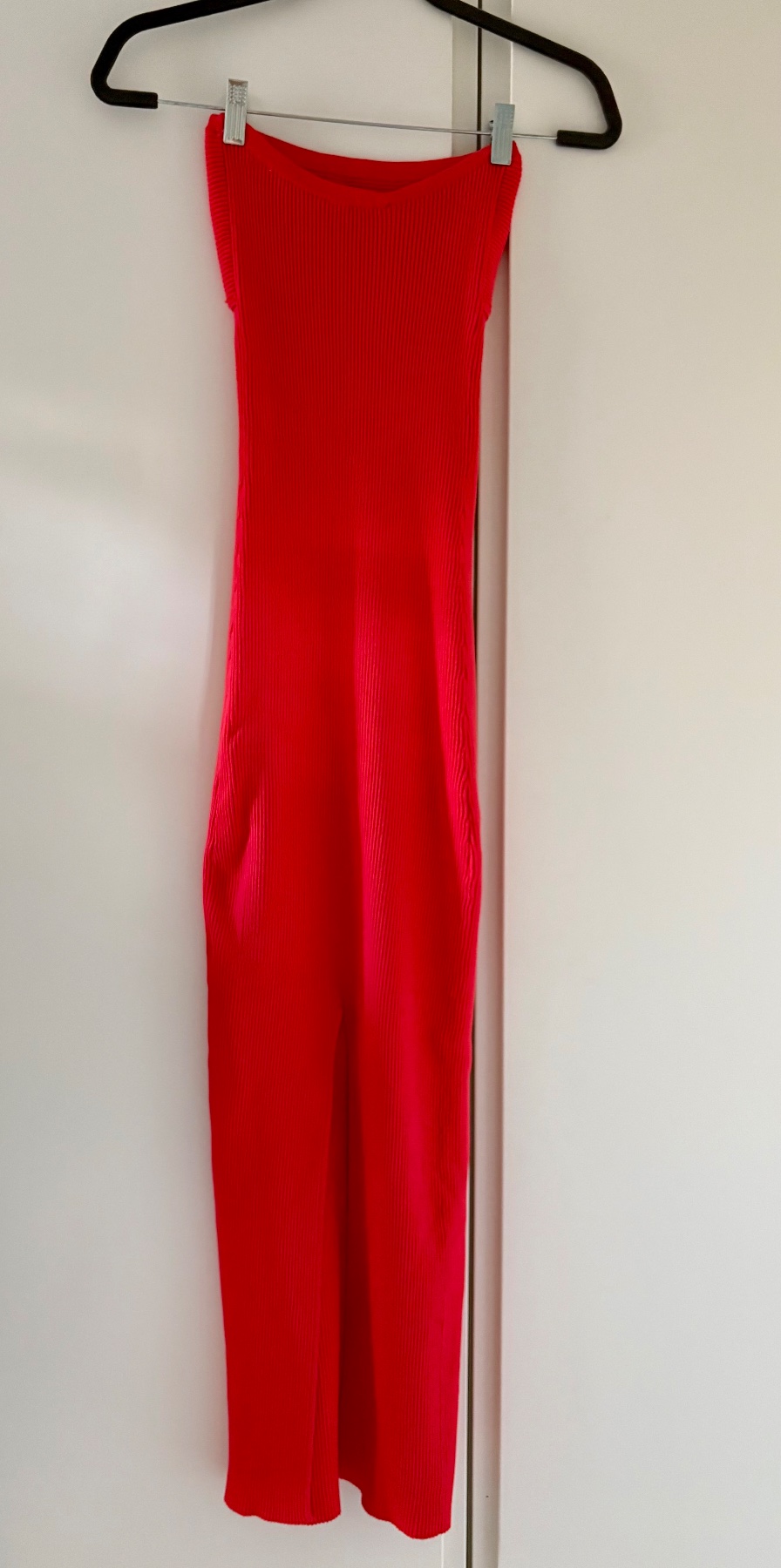 Bershka strapless bodycon column dress bright coral. Size M