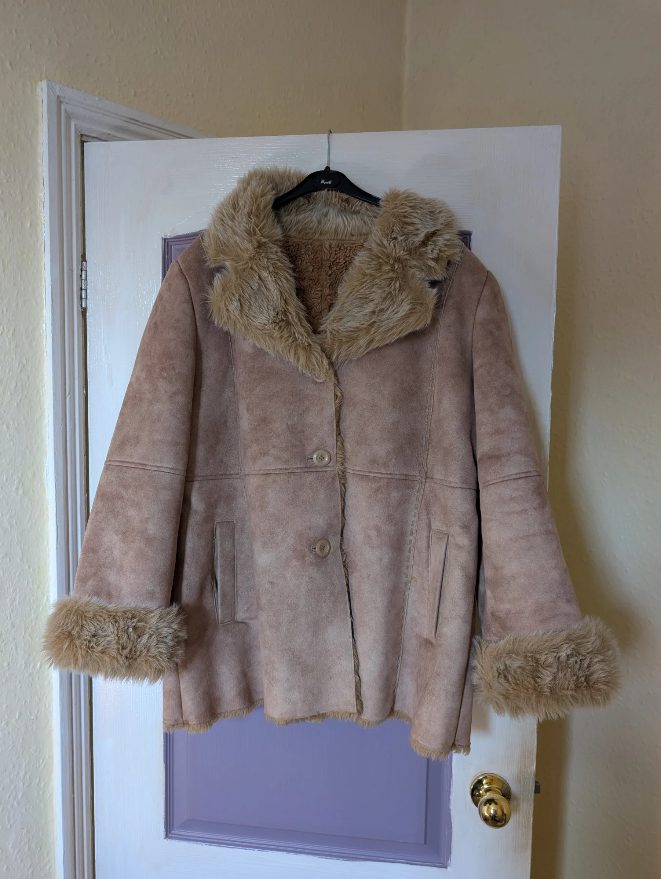 Dash Tan Faux Suede Shearling Penny Lane Coat UK 18