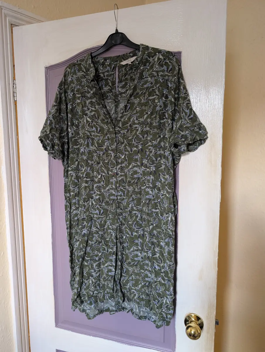 Next midi green shirt dress with birds size 12