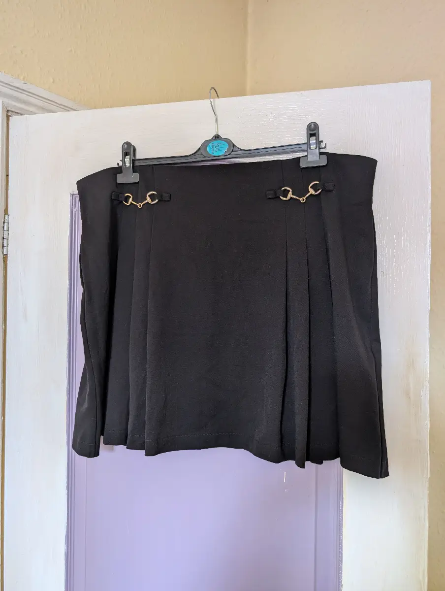 Peacocks black mini skirt with gold horsebit buckles size 20