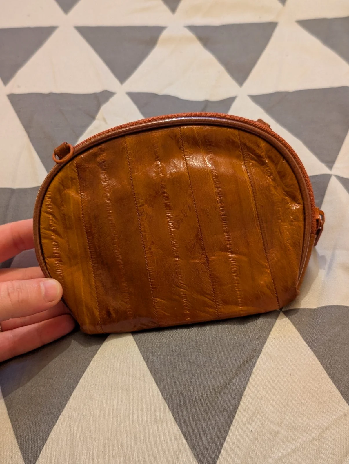 Vintage Lee Sands Genuine Eel Skin Leather Coin Purse / Pouch Brown