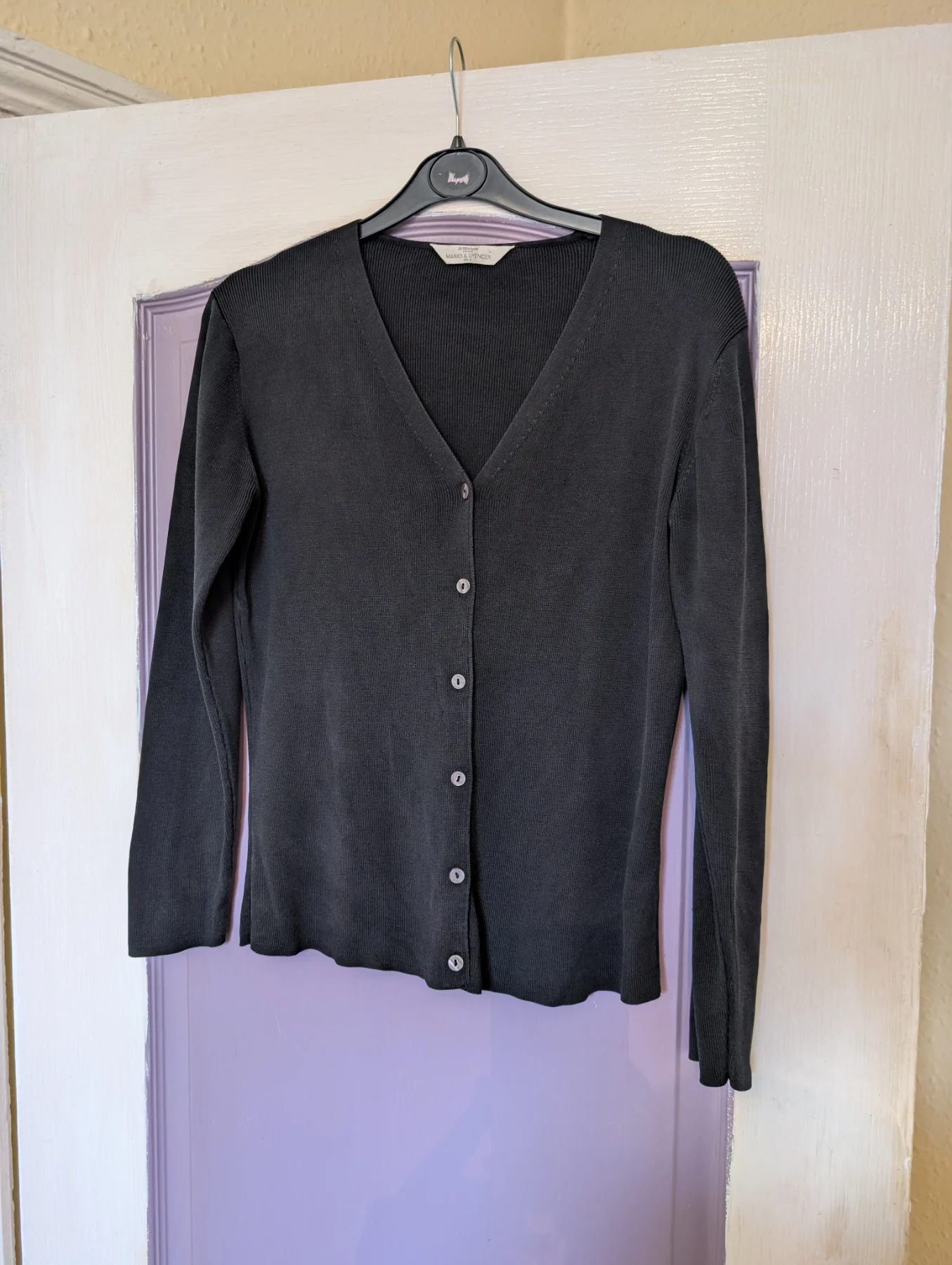 Vintage 90s St Michael M&S 100% Silk Black V-Neck Cardigan size 12