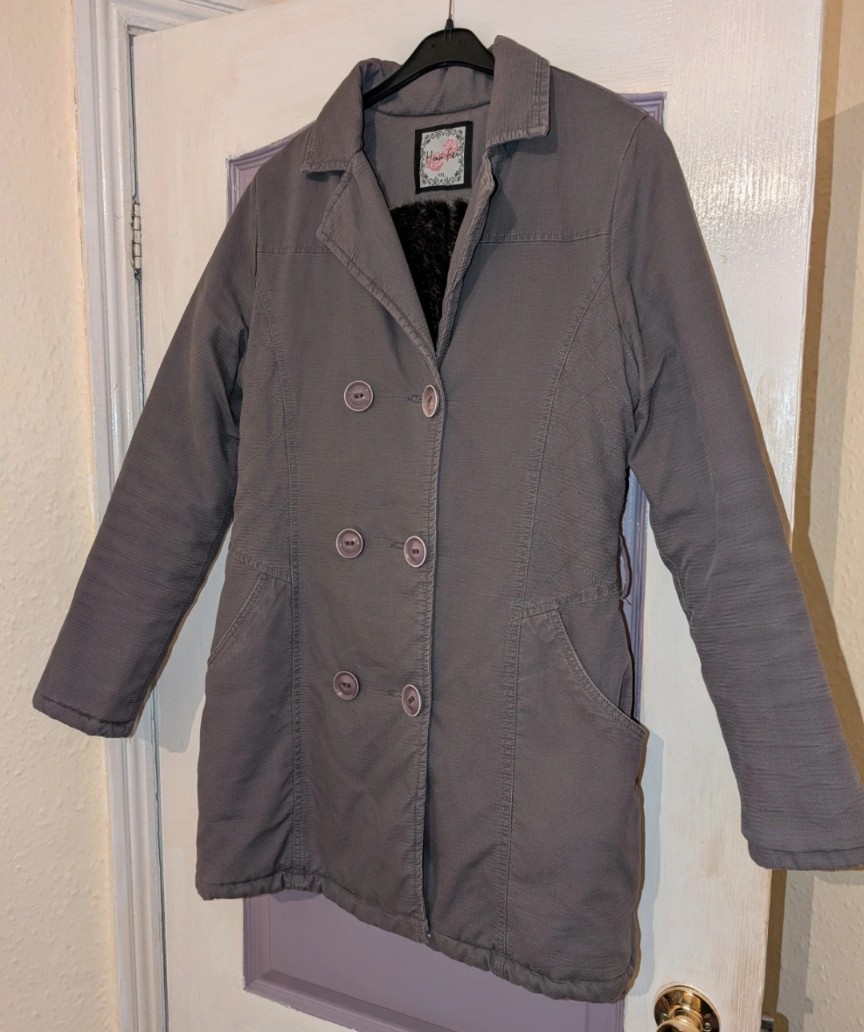 Hua Fei grey double-breasted padded winter coat size 14