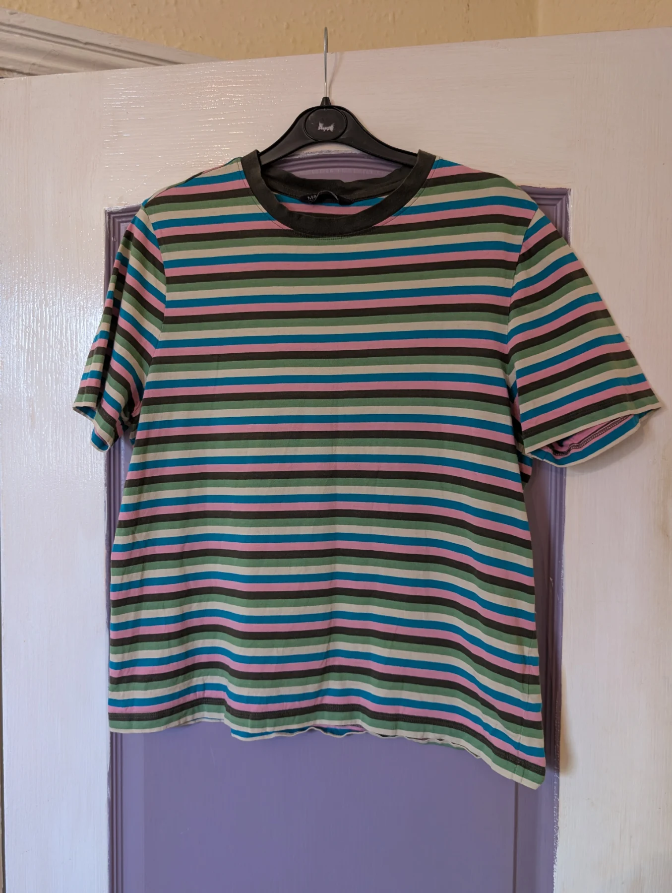 M&S Collection Rainbow Stripe Crew Neck T-Shirt - Size 14| Y2K| retro| indie sleaze