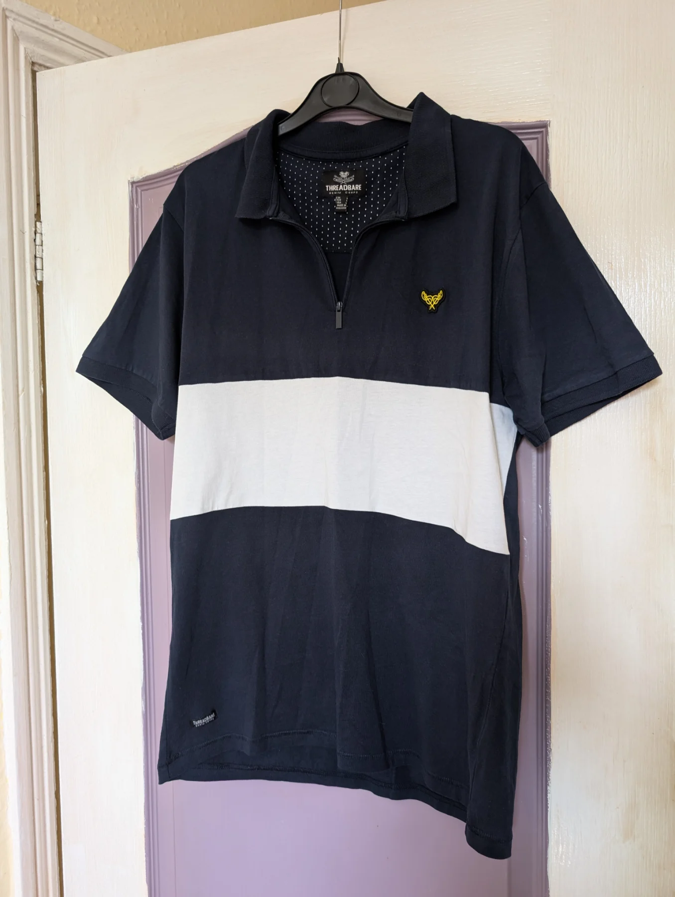 Threadbare Men's Quarter Zip Colourblock Polo Shirt - Size L