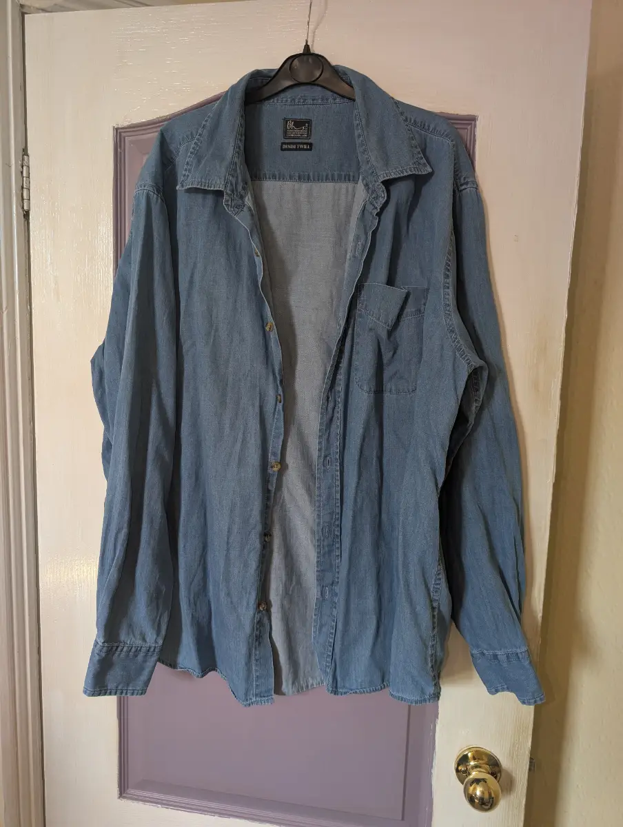 Vintage BHS Light Wash Denim Shirt / Oversized Denim Twill Button Up Size XL | vintage denim