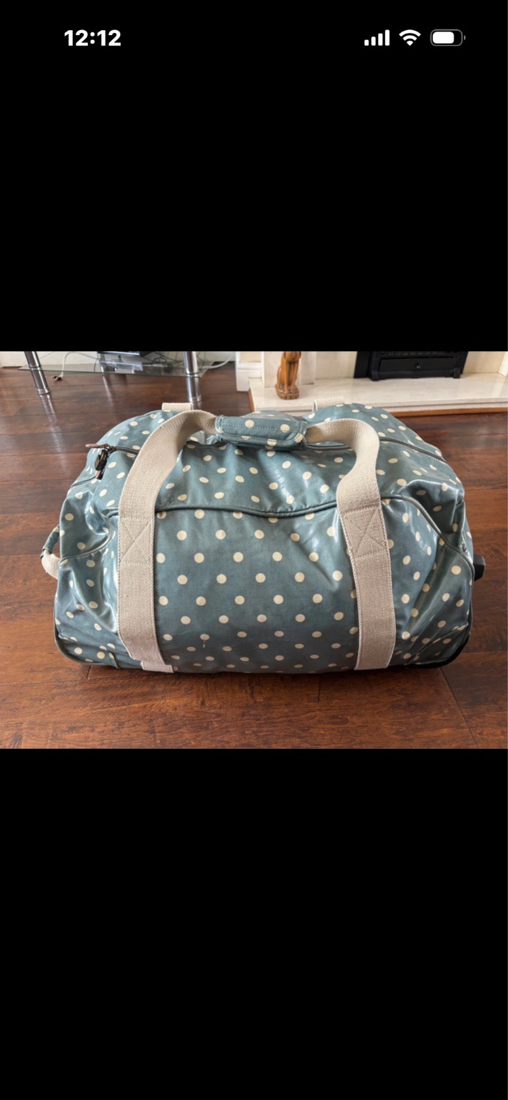 Cath Kidston Polka Dot Rolling Holdall Weekend Travel Bag Blue Oilcloth Wheeled Luggage