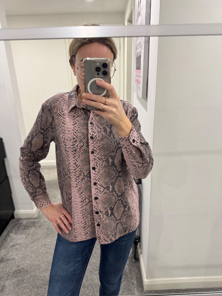 New Misguided rose pink snake patterns suede leather shirts size 8