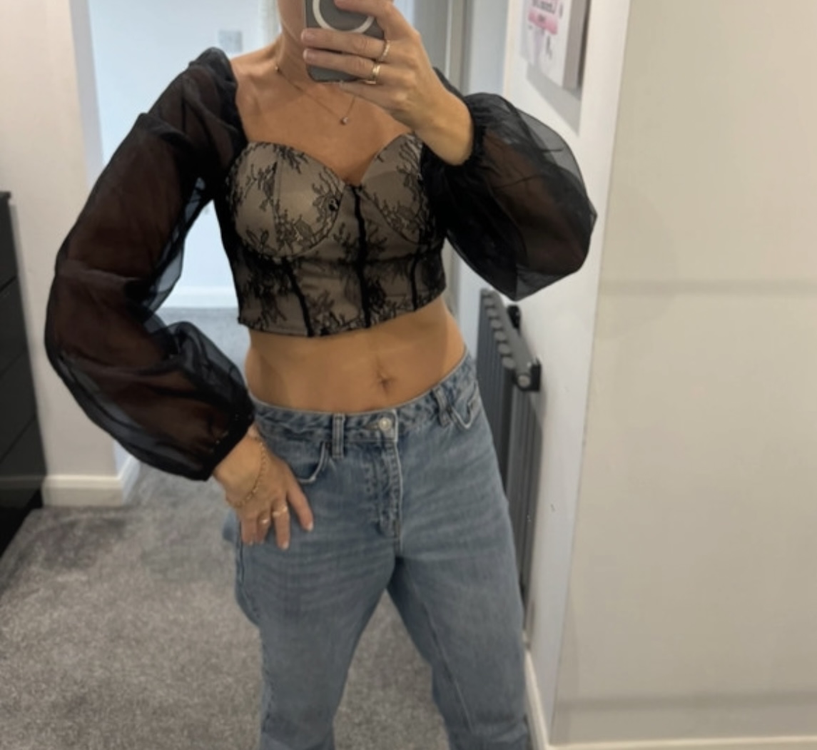 New look crop top puff sleeve party evening party size 12