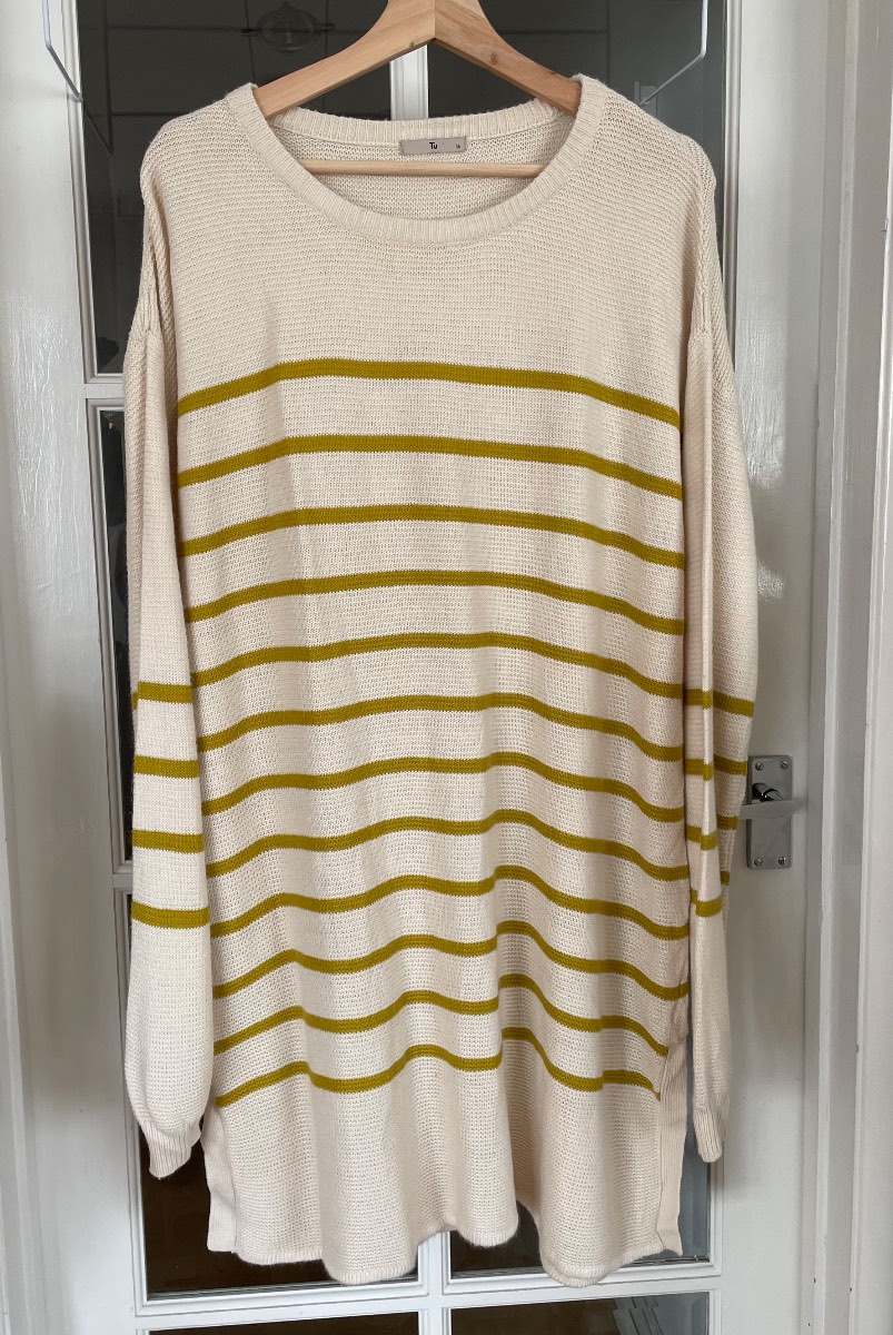 TU Size 18 Cream Mustard Stripe Knitted Jumper Women's Oversized Soft Knit