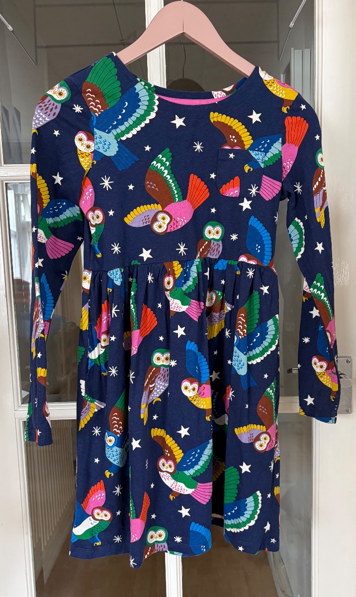 Mini Boden Navy Owl Print Long Sleeve Dress Girls 11-12 Years