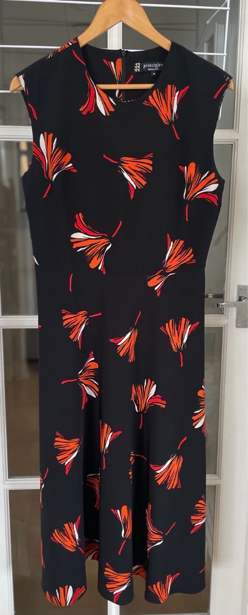 Principles by Ben de Lisi Black Floral Fit & Flare Dress UK 14.